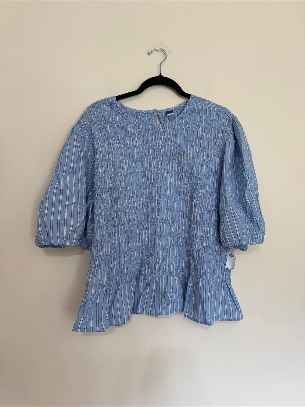 Old Navy Light Blue Striped Smocked Peplum Blouse